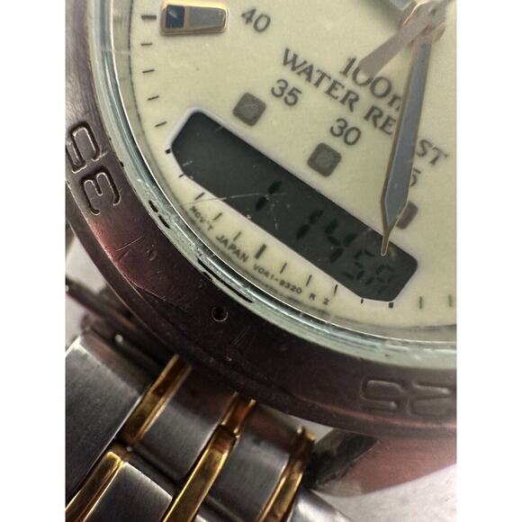 VTG Pulsar Watch Mens 42mm Two Tone Analog Digital V041-9250 Quartz New Battery - Picture 12 of 14